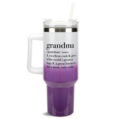 Elanze Designs Grandma Definition Like Mom Only Cooler 40 oz. Stainless Steel, Large Water Bottle Coffee Mug, Spill & Leak Resistant, Thermal Travel