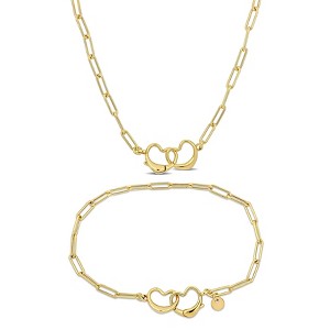 EVERLY JEWELRY | Silver Double Heart Paperclip Link Chain Necklace and Anklet Set-Multiple Metal Color Option - 1 of 4