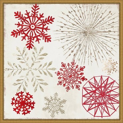 16" x 16" Merry Christmas Sparkles Snowflakes by PI Studio Framed Canvas Wall Art - Amanti Art