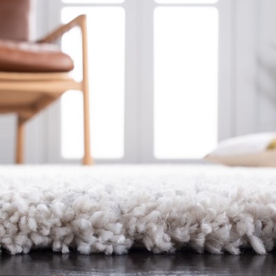 Ivory and Gray Geometric Shag Runner Rug, 2'3" x 8'