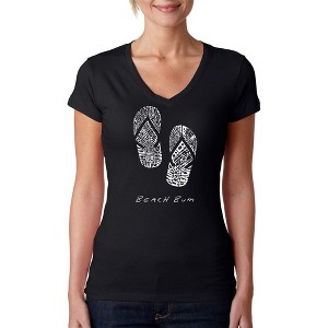 LA Pop Art Women's Word Art V-Neck T-Shirt - BEACH BUM - 1 of 4