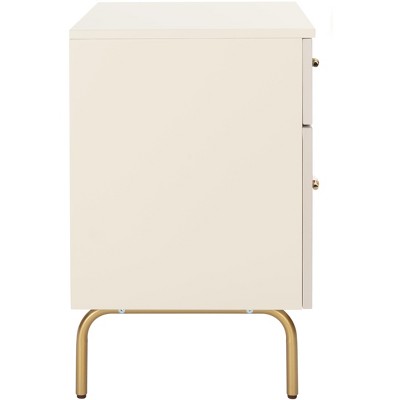 Genevieve Cream Mahogany 2-Drawer Nightstand with Gold Metal Legs