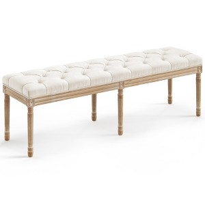 Arceso Bedroom Bench, Vintage French Tufted End of Bed Bench, Upholstered Fabric Ottoman Bench with Carved Wood Legs - 1 of 4
