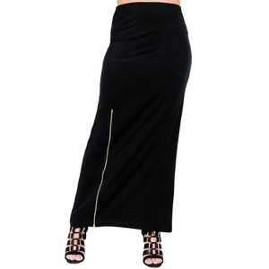 Poetic Justice Curvy Women's Black Stretch Maxi Skirt With Zip Up Split - 1 of 4