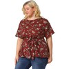 Women's Plus Size Ruffle Tie Waist Short Sleeve Chiffon Floral Blouse - Agnes Orinda - 4 of 4