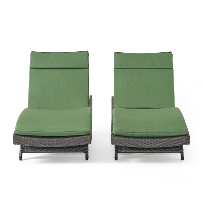 GDFStudio Olivia Rattan Adjustable Gray Chaise Lounges with Cushion(Set of 2)