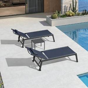 PURPLE LEAF Outdoor Lounge Chair Set Aluminum Patio Chaise Lounger with Side Table and Pillow for Outside Pool Beach Sunbathing Tanning Recliner - 1 of 4