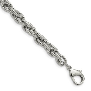 Black Bow Jewelry 7.5mm Stainless Steel Textured Fancy Loose Rope Chain Bracelet, 8 Inch - 1 of 4