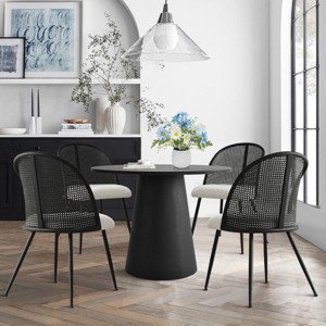 5-piece Dining Table Set for 4, 35" Round Table with 4 Bouclé Fabric Rattan Backrest Dining Chair for Dining Room, Apartment - Maison Boucle - 1 of 4