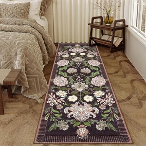 Rug Non-Slip Washable Low Pile Vintage Carpet Stain-Resistant Botanical Floor Mat for Entryway, Laundry Room Bathroom - 1 of 4
