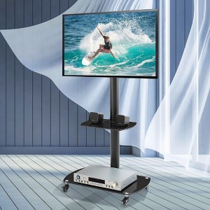 52.7" Tempered Glass Metal Adjustable Mobile TV Stand with Swivel Mount, Lockable Wheels and 2-Tier Shelves for 32¨C65" TVs - 1 of 4