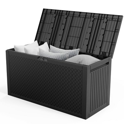 Syemin Deck Boxes 90gal Outdoor Garden Plastic Storage Deck Box Waterproof Deck Box Outdoor Lockable Storage Container, Black, 45.67"*19.5"*23.23"