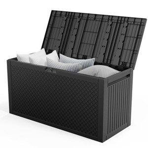 Syemin Deck Boxes 90gal Outdoor Garden Plastic Storage Deck Box Waterproof Deck Box Outdoor Lockable Storage Container, Black, 45.67"*19.5"*23.23" - 1 of 4