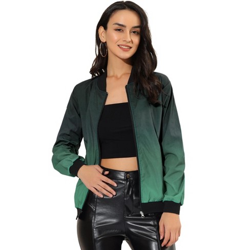Allegra K Women's Casual Lightweight Zip-Up Bomber Jacket with Pockets  Gradient Green Large