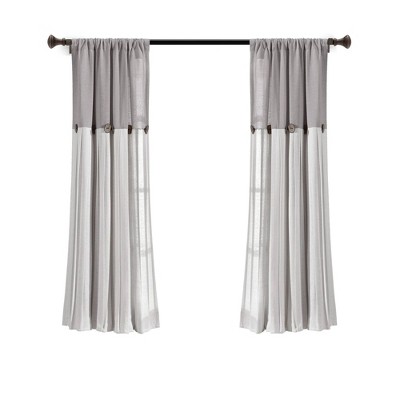 Gray and Off-White Linen Button Window Curtain Panel