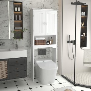 Over The Toilet Storage Cabinet, Bathroom Space Saver Storage Shelf, Freestanding Bathroom Cabinet Organizer With 2 Doors & Open Shelf - 1 of 4