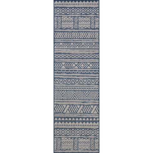 Nuloom Abbey Tribal Striped Indoor/outdoor Rug Blue : Target