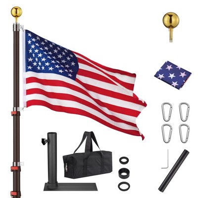 Yescom EZ GO 20ft Telescopic Flag Pole Kit Wheel Tire Mount Stand Upgrade Rotating Lock Outdoor Camper RV Tailgate Black