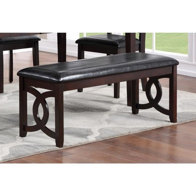Ebony Black 46" Transitional Solid Wood and Faux Leather Bench