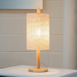 Modern Classic Oak Desk Lamp – Natural Paper-Rattan Weave Shade, 110–120V Plug-In European-Style Light for Living Room, Bedroom or Study - 1 of 4
