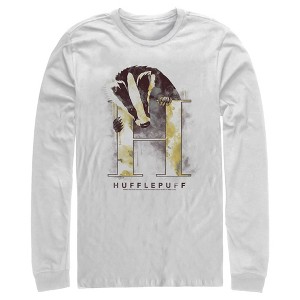 Men's Harry Potter Hufflepuff Badger Watercolor Long Sleeve Shirt - 1 of 4