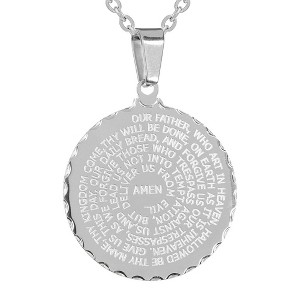 Steeltime Ladies stainless steel english prayer round pendant with 18'' ball chain. Color Options: Silver, Gold, Rose Gold - 1 of 3