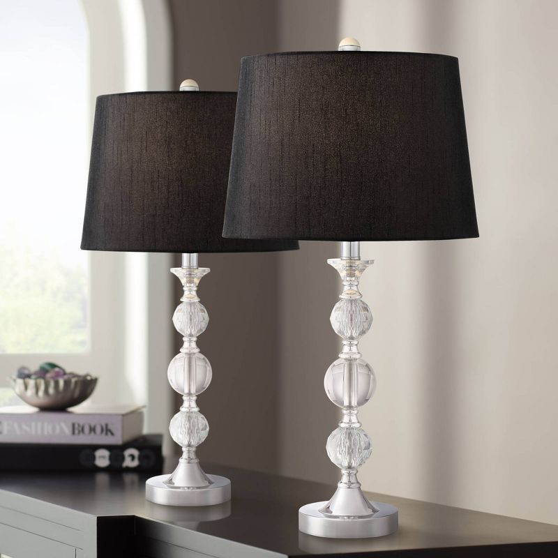 Regency Hill Gustavo Modern Table Lamps 25 1/2" High Set of 2 Silver Metal Clear Stacked Crystal Balls Black Drum Shade for Bedroom Living Room House, 2 of 10