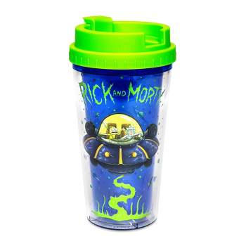 Silver Buffalo Rick and Morty Spaceship Googus Plastic Travel Mug With Lid | Holds 16 Ounces
