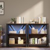 Grey 3 Tier Bookshelf with LED Lights, Bookcase with Open Display Shelves, Wood and Metal Standing Bookshelf with Storage Rack for Living Room Bedroo - 2 of 4