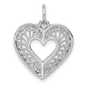 Black Bow Jewelry 14k White Gold Diamond Cut Filigree Heart Charm or Pendant, 17mm - 1 of 4