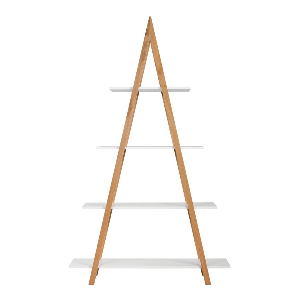 Photos - Garden & Outdoor Decoration 66.5" Abacus Ladder Bookshelf Oak and White - Universal Expert: Modern A-Frame, 4-Tier Storage