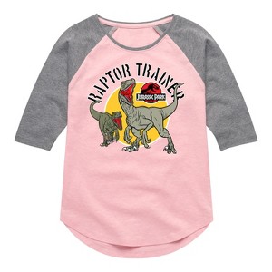 Girls' - Jurassic Park - Raptor Trainer Shirt Tail Raglan Graphic T-shirt - 1 of 3