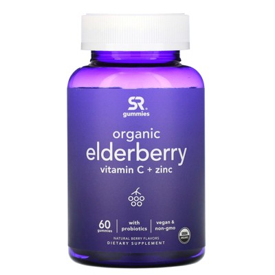 Sports Research Organic Elderberry, Vitamin C + Zinc, Natural Berry Flavors, 60 Gummies, Dietary Supplements