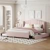 Queen Size Upholstered Platform Bed with Wingback Headboard, Linen Upholstery, Trundle and Drawers, No Box Spring Required-Maison Boucle - 2 of 4
