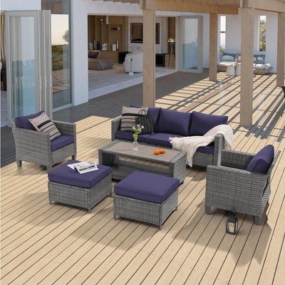 Sonkuki Outdoor Wicker Rattan Furniture Set Patio Conversation Sofa Set