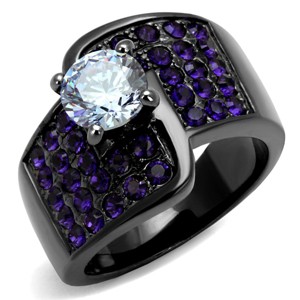 Slickblue Women's Twisted Band Ring, Gunmetal with Clear & Amethyst CZ Stones, Pave Style, Stainless Steel, Sizes- 5–10 - 1 of 4