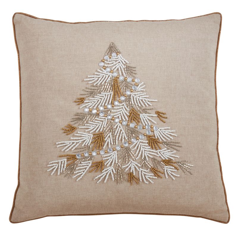 Saro Lifestyle Poly Filled Beaded Christmas Tree Throw Pillow, 1 of 3