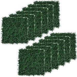 Aghana Digitals 12PC Dark Green PE Artificial Grass Wall Panels, 20"x20" 33 Sq Ft Faux Greenery - 1 of 4