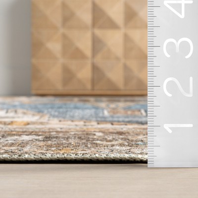 Gracie Brown and Ivory Medallion Washable Synthetic Rug