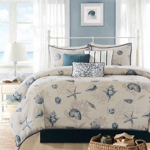 Okak Queen/King 7-Piece Ocean-themed Cotton Sateen Bed Comforter Set with Decorative Pillow,Comfortable Quilt Bedding Sets,Machine Washable - 1 of 4