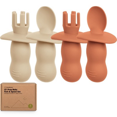 4-Pack Prep Baby Spoons & Forks Set, Self Feeding Baby Utensils 6-18 Months, Silicone BLW Baby Feeding Set, BPA-Free