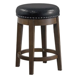 Poundex, 24" Round Swivel Counter Stool in Black Faux Leather (Set of 2) - 1 of 4