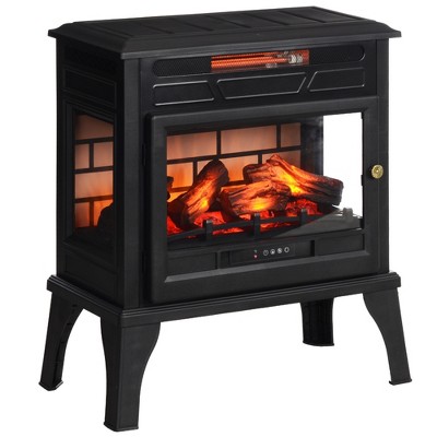 HOMCOM 24" Electric Fireplace Stove, Freestanding Fireplace Heater with Realistic Flame, Overheating Safety System, 1000W/1500W