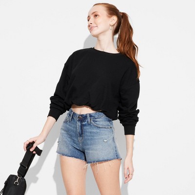 Women's Mid-Rise Curvy Cut-Off Denim Shorts - Wild Fable™
