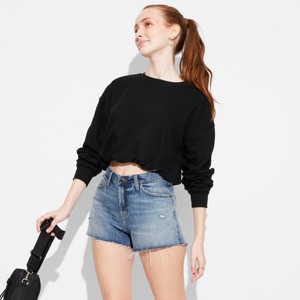 Women's Mid-Rise Curvy Cut-Off Denim Shorts - Wild Fable™ - 1 of 3