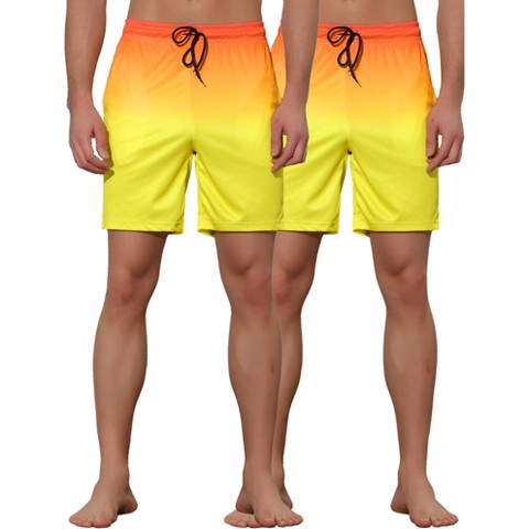 Lars Amadeus Men's Drawstring Waist Colorful Pattern Hawaiian Swim Board Shorts 2 Pack Yellow 34