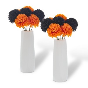 20 Pcs Mums Artificial Flowers, Fake Fall Flowers with 2 White Vases, Silk Chrysanthemum Centerpiece Table Decorations for Halloween,Christmas. - 1 of 4