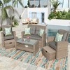 4-Piece Outdoor Patio Furniture Set, PE Rattan Wicker Conversation Set with Loveseat, Chairs & Glass-Top Coffee Table - ModernLuxe - 2 of 4