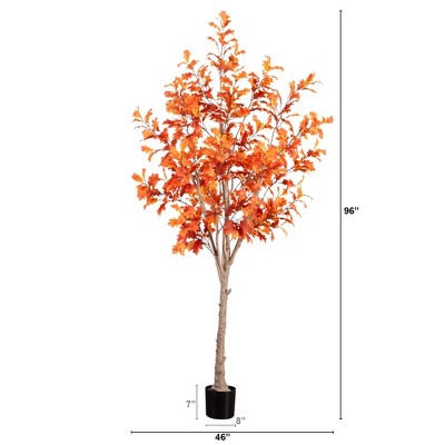 8-Foot Autumn Oak Artificial Tree in Black Pot