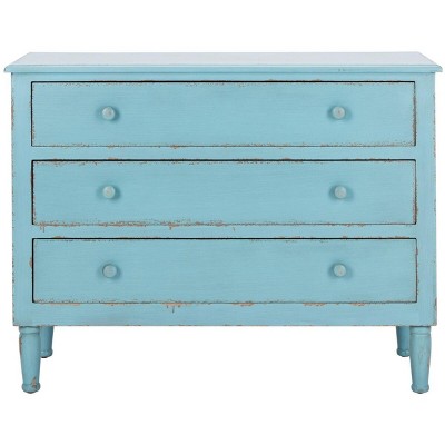 Talbet Distressed Blue 3-Drawer Bohemian Storage Chest